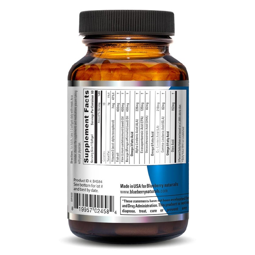 Blueberry Naturals Omega 3-6-9 Softgels, Pack of 60's