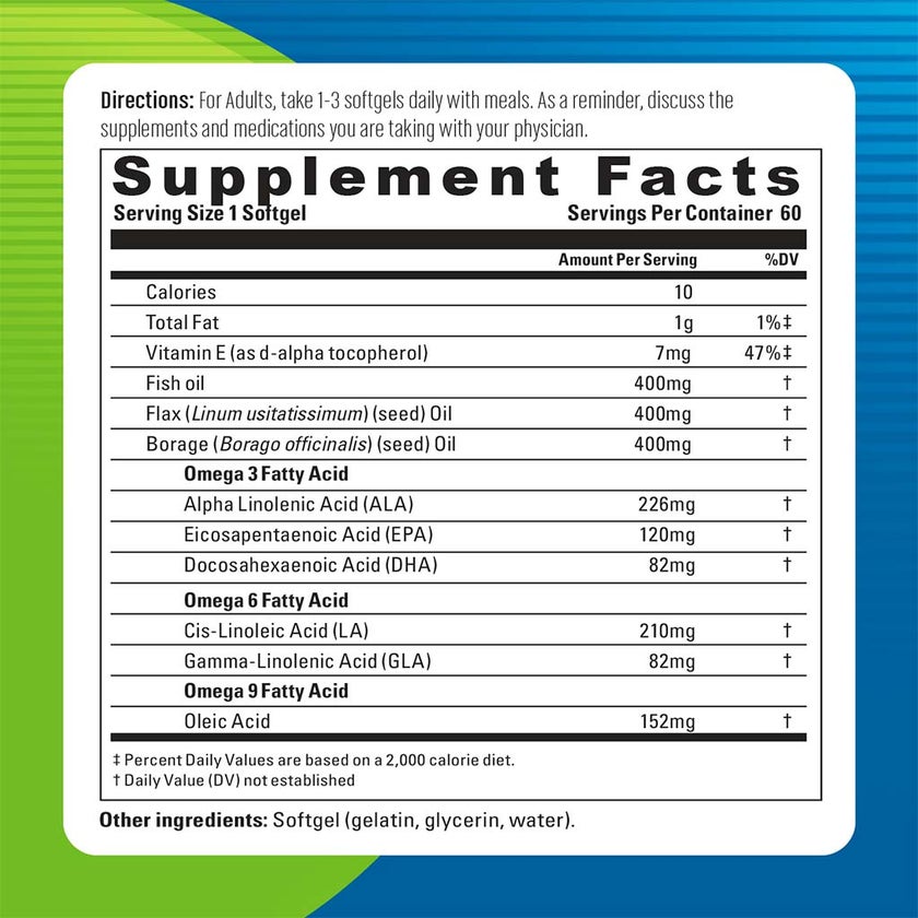 Blueberry Naturals Omega 3-6-9 Softgels, Pack of 60's