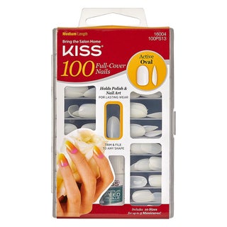 Kiss 100 Full Cover Nail Kit, Active Oval With Glue, 100PS13C, Pack of 100's