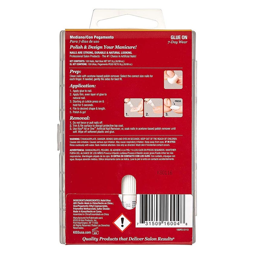 Kiss 100 Full Cover Nail Kit, Active Oval With Glue, 100PS13C, Pack of 100's
