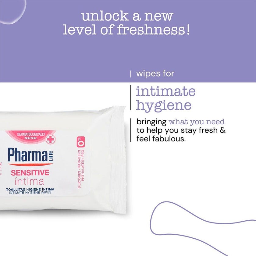 PharmaLine Sensitive Feminine Intimate Wipes, Pack of 12's