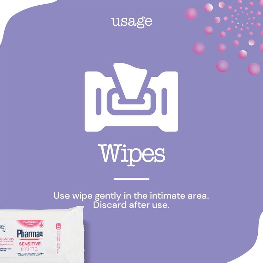 PharmaLine Sensitive Feminine Intimate Wipes, Pack of 12's