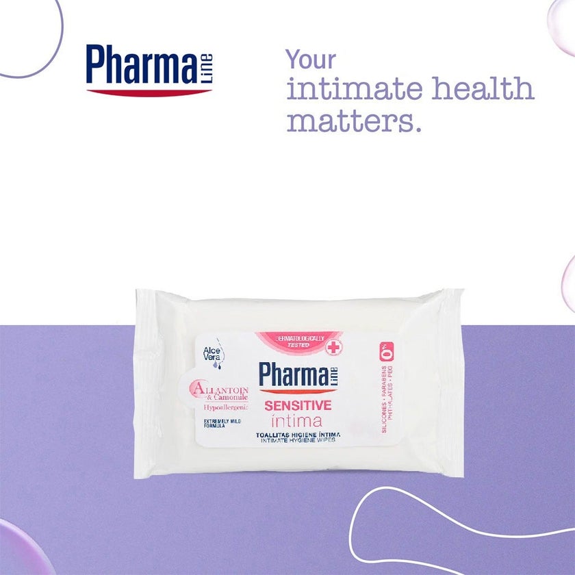 PharmaLine Sensitive Feminine Intimate Wipes, Pack of 12's