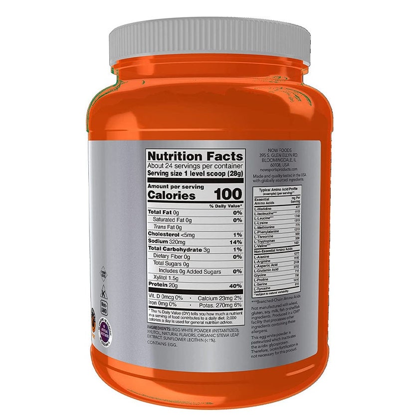 Now Sports Eggwhite Protein Powder With BCAAs, Creamy Vanilla, For Muscle Growth & Recovery 1.5lbs