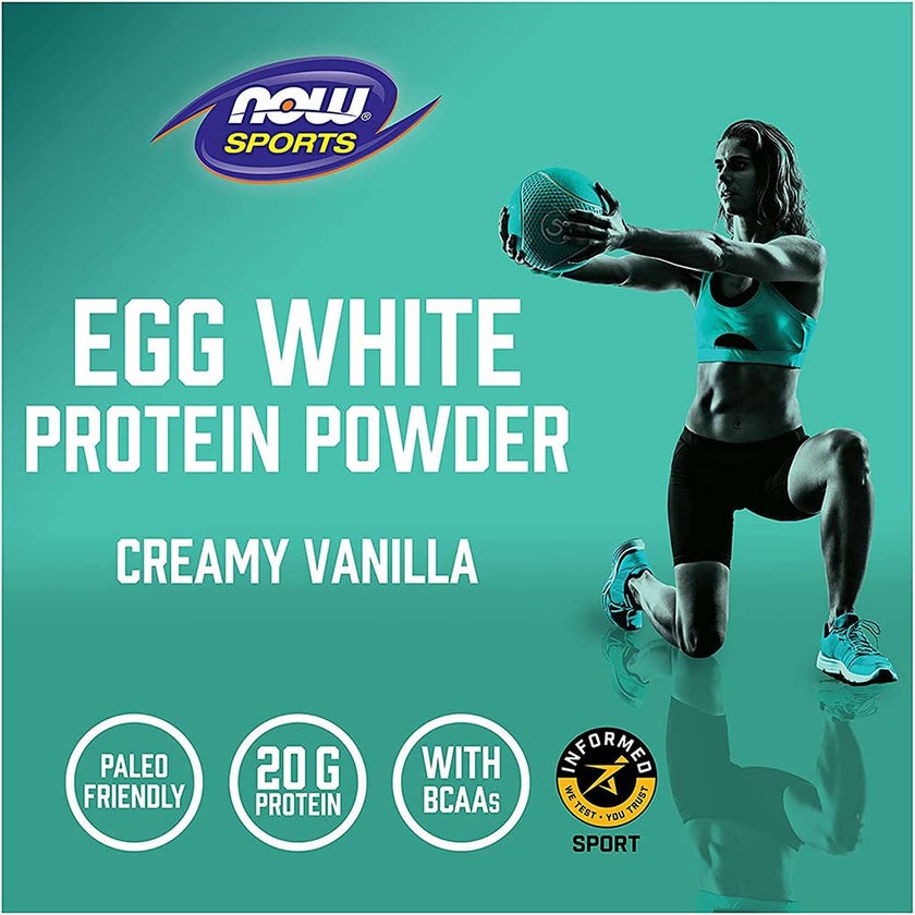 Now Sports Eggwhite Protein Powder With BCAAs, Creamy Vanilla, For Muscle Growth & Recovery 1.5lbs