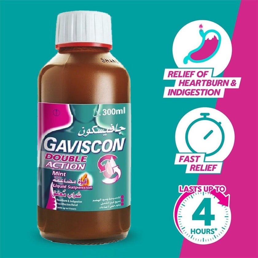 Gaviscon Double Action Liquid Suspension For Indigestion And Heartburn Mint Flavour 300ml