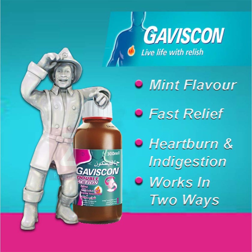 Gaviscon Double Action Liquid Suspension For Indigestion And Heartburn Mint Flavour 300ml