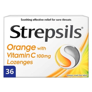 Strepsils Orange with Vitamin C 100mg Lozenges For Sore Throat, Pack of 36's