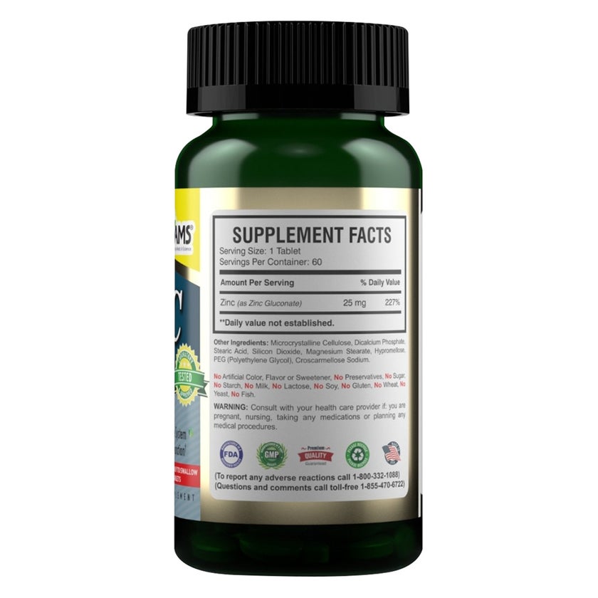 AMS Chelated Zinc 25mg Tablets, Immunity Support - 60 Tablets