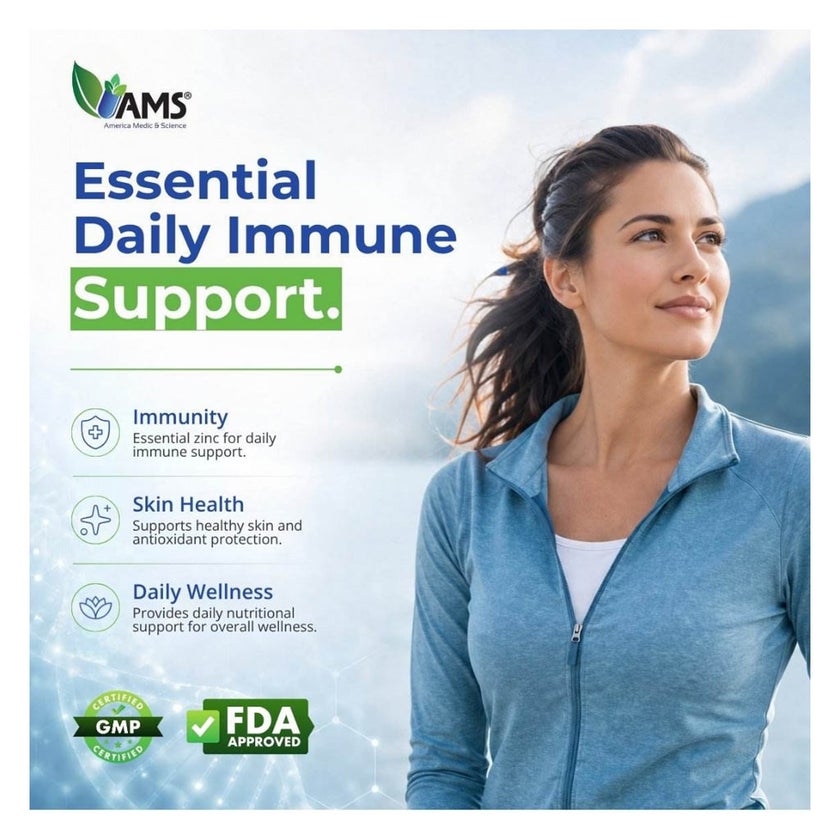 AMS Chelated Zinc 25mg Tablets, Immunity Support - 60 Tablets