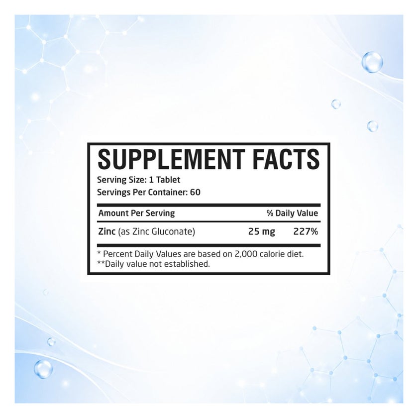 AMS Chelated Zinc 25mg Tablets, Immunity Support - 60 Tablets