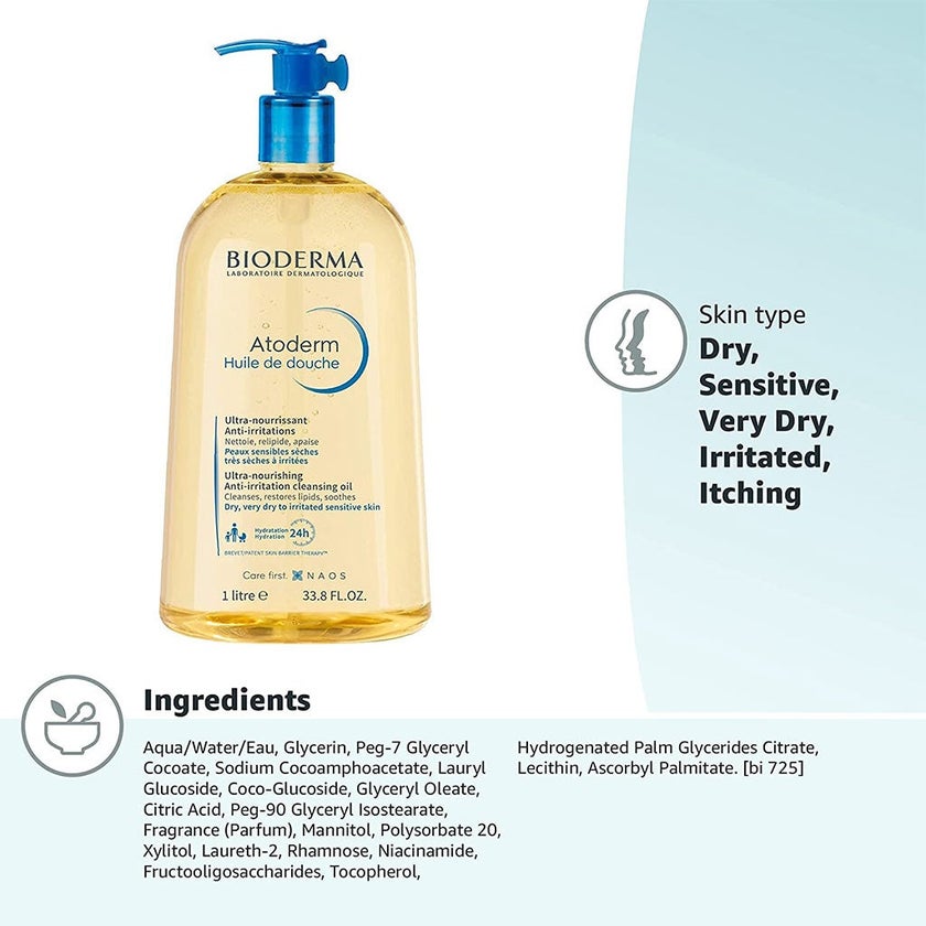 Bioderma Atoderm Nourishing Anti irritation Shower Oil For Irritated And Dry Sensitive Skin 1L