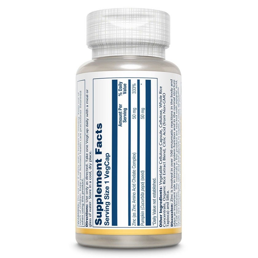 Solaray Zinc 50mg Veg Capsules, Pack of 100's