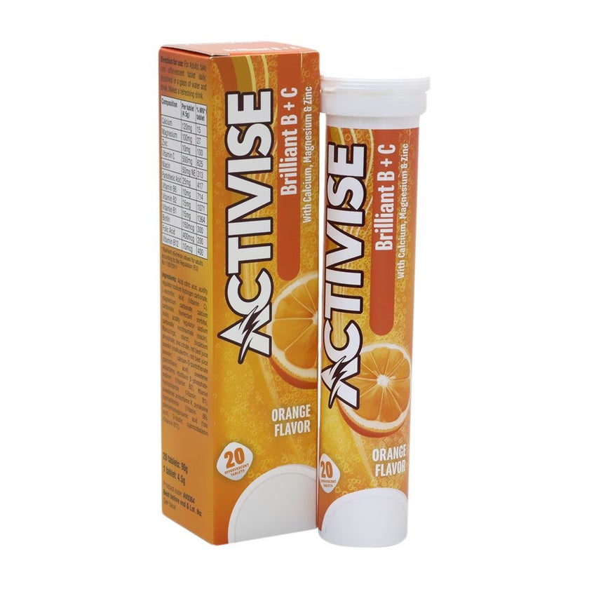 Activise Brilliant B + C Vitamin B complex & C Effervescent Tablets For Immune & Energy Boost, Pack of 20's