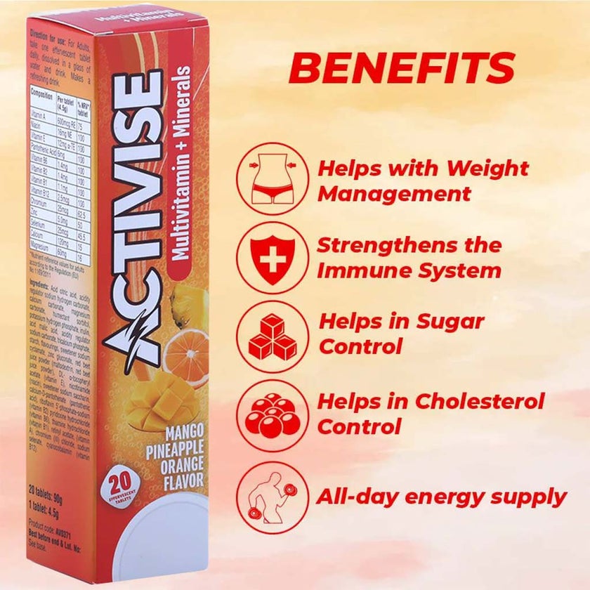 Activise Multivitamins And Minerals Effervescent Tablets For Energy & Wellness, Pack of 20's