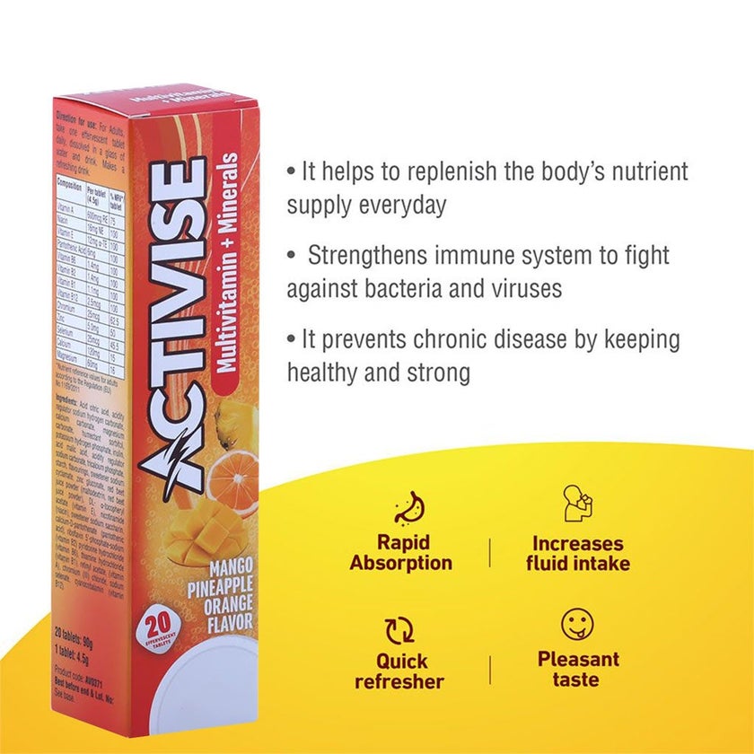 Activise Multivitamins And Minerals Effervescent Tablets For Energy & Wellness, Pack of 20's