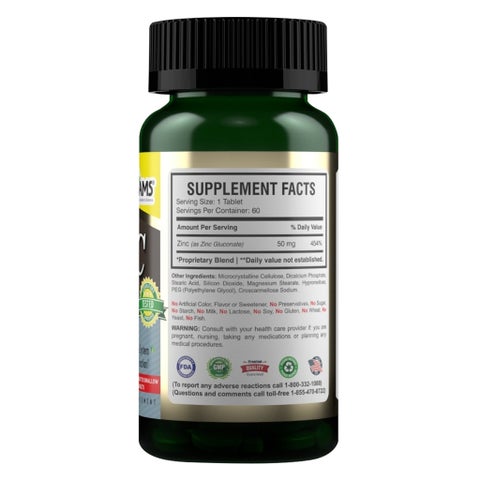 AMS Chelated Zinc 50mg Tablets, Immunity Support - 2 x 60 Tablets