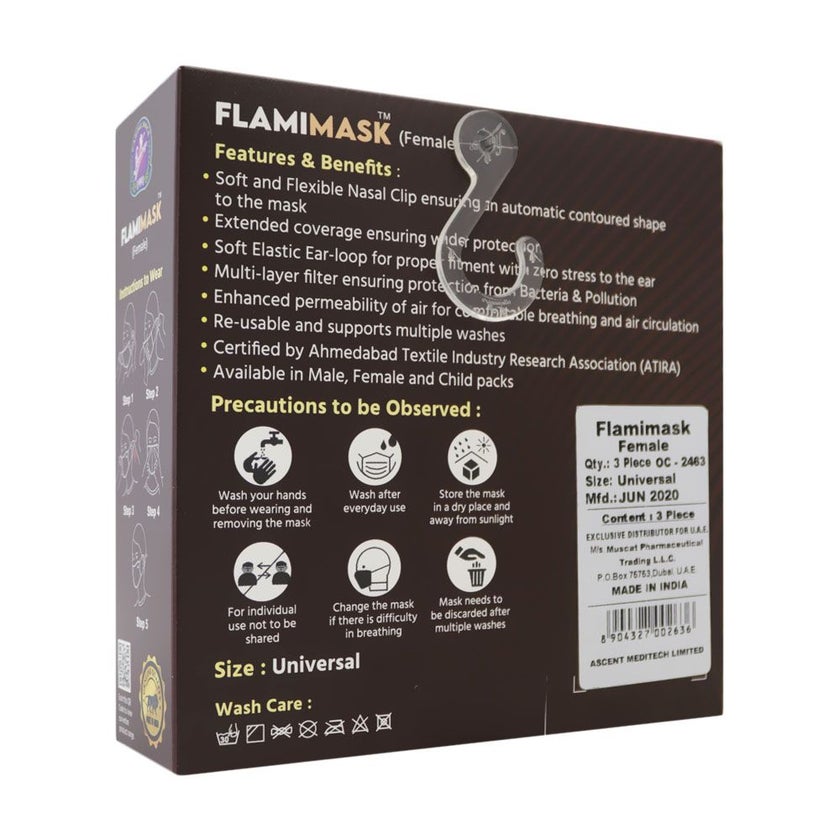 Flamingo FlamiMask Reusable & Washable Face Mask Female, Pack of 3's