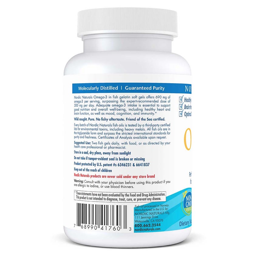 Nordic Naturals Omega 3 690mg Per Serving Fish Oil Supplement Softgels, Pack of 60's