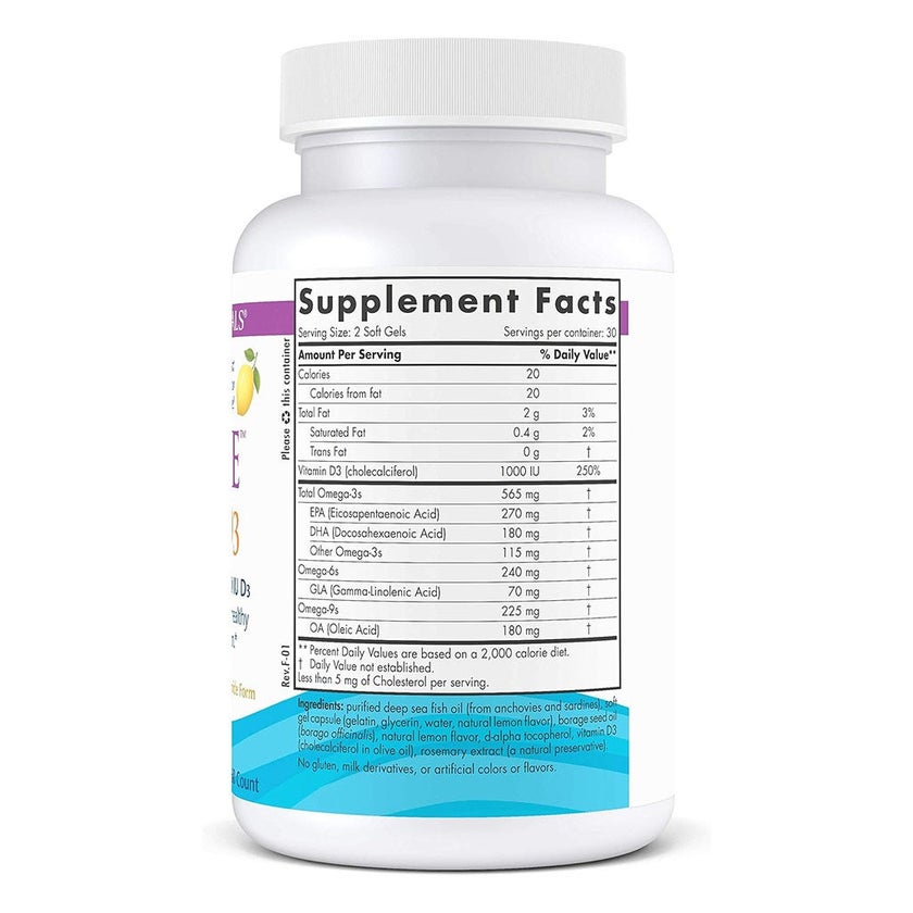 Nordic Naturals Complete Omega-D3 Omega 3 6 9 + Vitamin D3 Fish Oil Supplement Softgels - Lemon Flavour, Pack of 60's