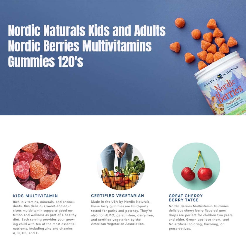 Nordic Naturals Kids and Adults Nordic Berries Multivitamins Gummies, Pack of 120's