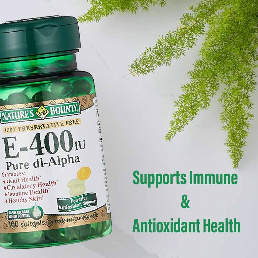 Nature's Bounty E-400IU Pure dl-Alpha Softgels, Pack of 100's