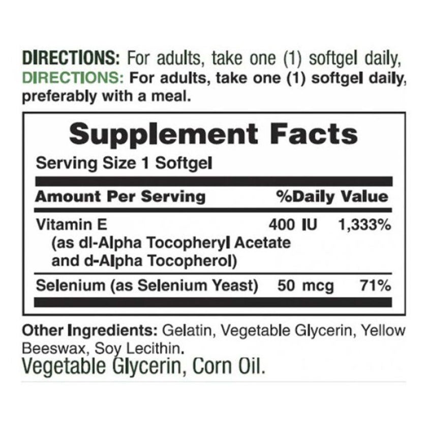 Nature's Bounty E-400IU with Selenium 50mcg Softgels, Pack of 30's