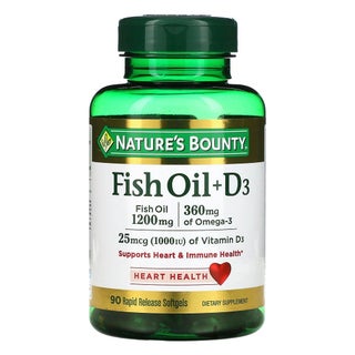 Nature's Bounty 1200mg Fish Oil + 1000IU Vitamin D3 Supplement Softgels, Pack of 90's