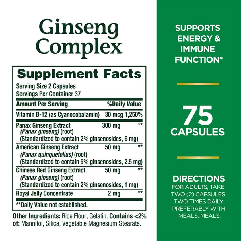 Nature's Bounty Ginseng Complex Capsules, Pack of 75's