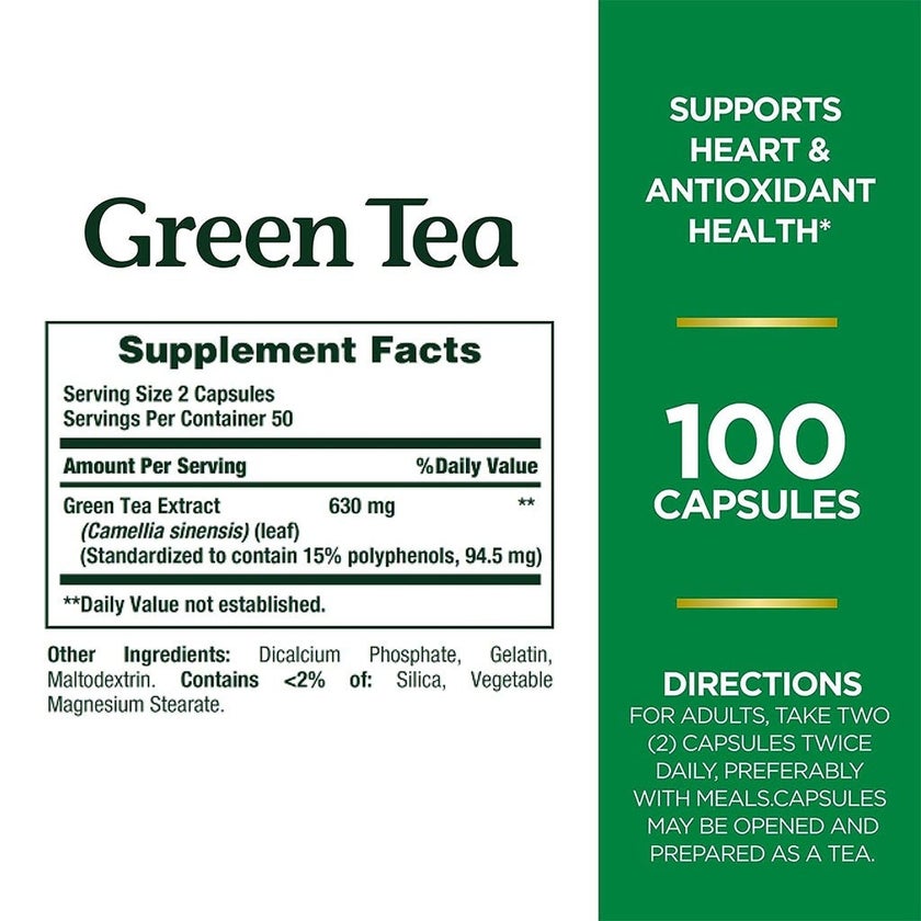 Nature's Bounty Green Tea Extract 315mg Capsules For Antioxidant Support, Pack of 100's