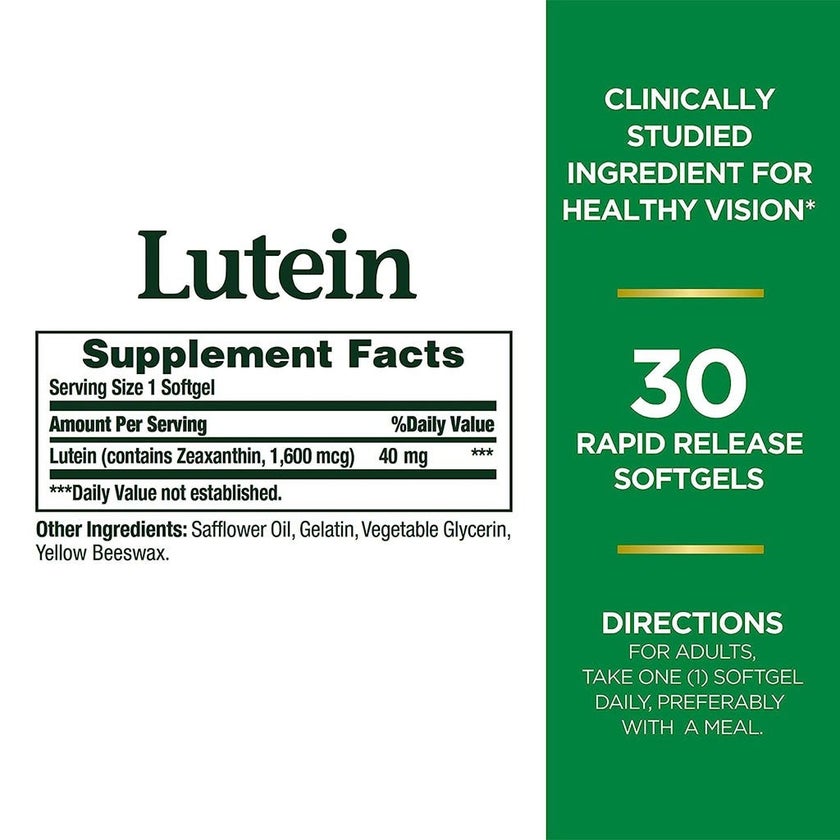 Nature's Bounty Lutein 40mg Softgels, Pack of 30's