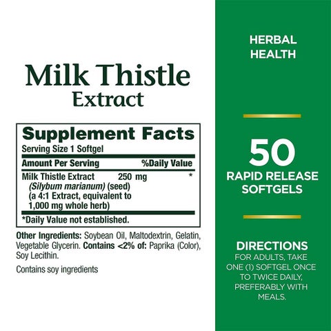 Nature's Bounty Milk Thistle 1000mg Softgels, Pack of 50's