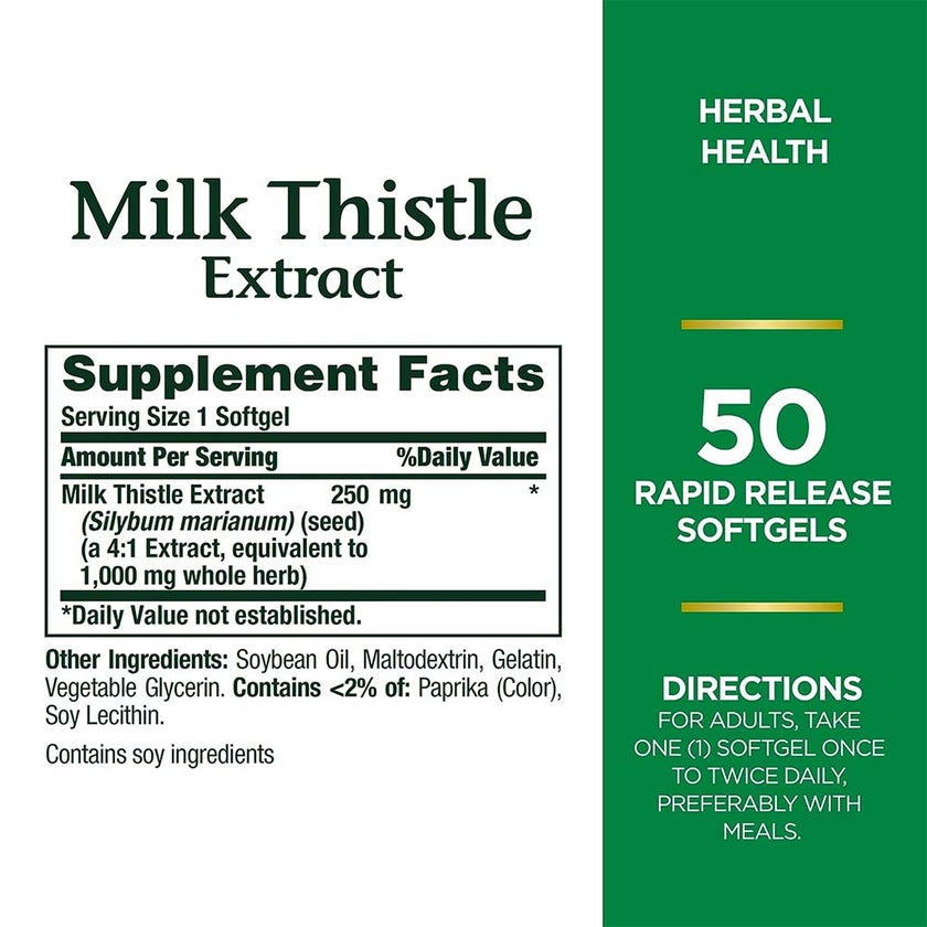 Nature's Bounty Milk Thistle 1000mg Softgels, Pack of 50's