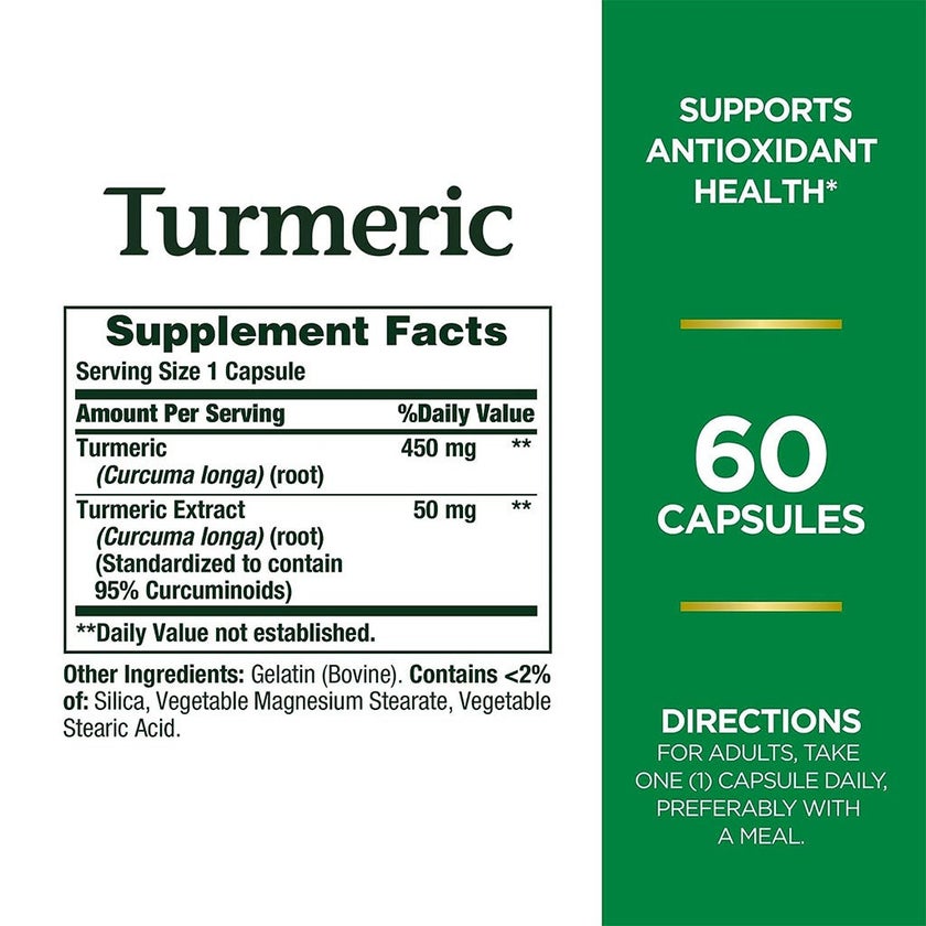 Nature's Bounty Turmeric 450mg Capsules, Pack of 60's