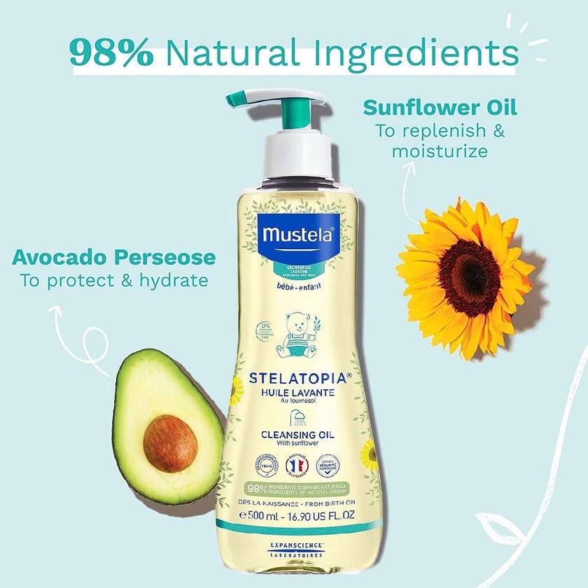 Mustela Baby Stelatopia Cleansing Oil For Atopic Prone Skin, Fragrance-Free 500ml