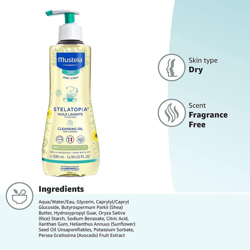 Mustela Baby Stelatopia Cleansing Oil For Atopic Prone Skin, Fragrance-Free 500ml