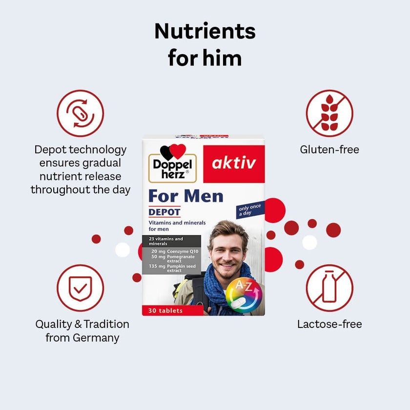 Doppelherz aktiv Men's Multivitamins & Minerals Depot Supplement Tablets, Pack of 30's