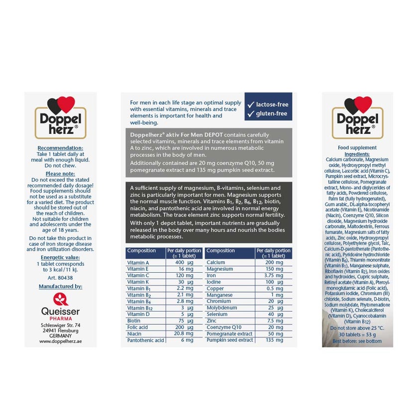 Doppelherz aktiv Men's Multivitamins & Minerals Depot Supplement Tablets, Pack of 30's