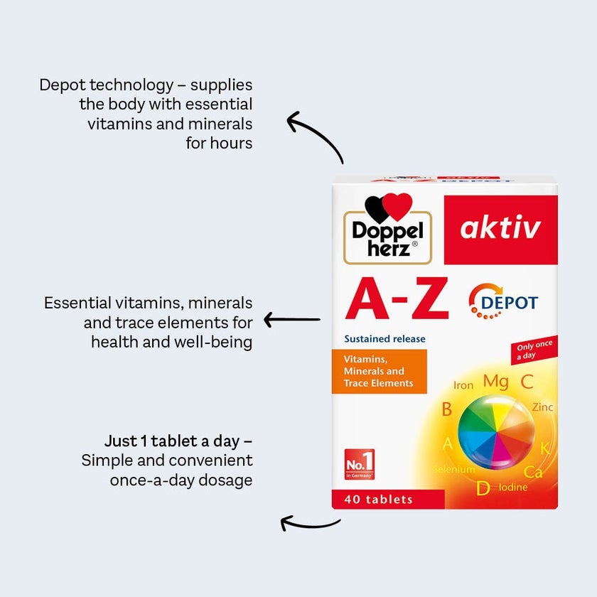 Doppelherz aktiv A-Z Adult Multivitamins & Minerals Depot Supplement Tablets, Pack of 40's