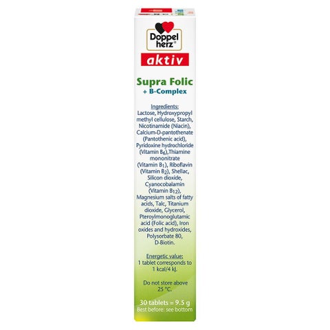 Doppelherz aktiv Supra Folic + B Complex Supplement Tablets, Pack of 30's