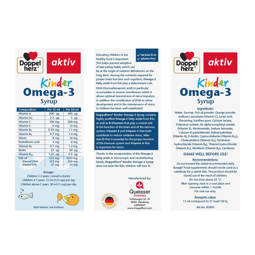 Doppelherz aktiv Kinder Omega-3 Syrup For Children's Cognitive Development 250ml