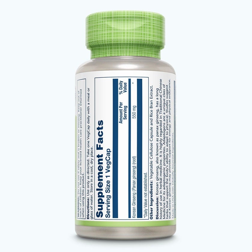 Solaray Korean Ginseng 550mg VegCaps, Pack of 50's