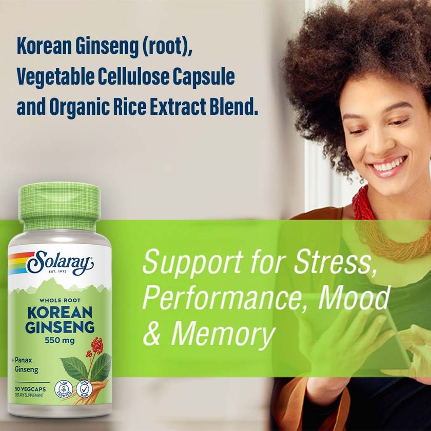 Solaray Korean Ginseng 550mg VegCaps, Pack of 50's