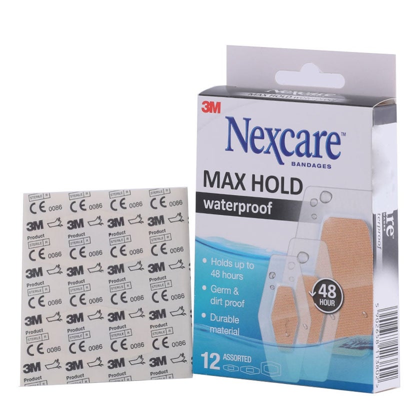 3M Nexcare Max Hold Waterproof Bandage, Pack of 12's