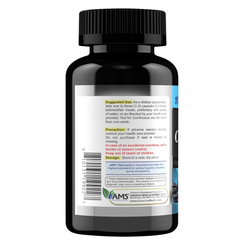 AMS Activated Charcoal Charconut 1680mg Capsules - 100 Capsules