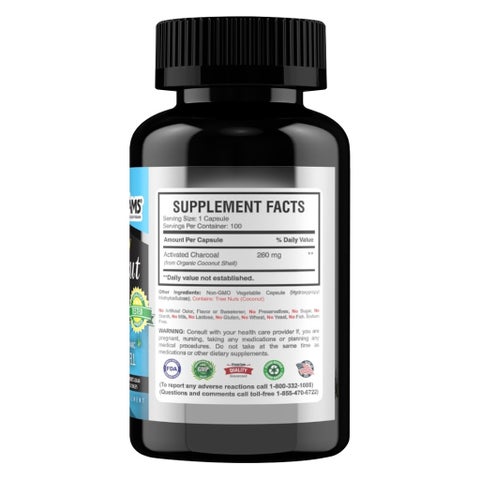 AMS Activated Charcoal Charconut Capsules - 100 Capsules