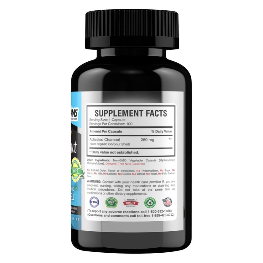AMS Activated Charcoal Charconut 1680mg Capsules - 100 Capsules