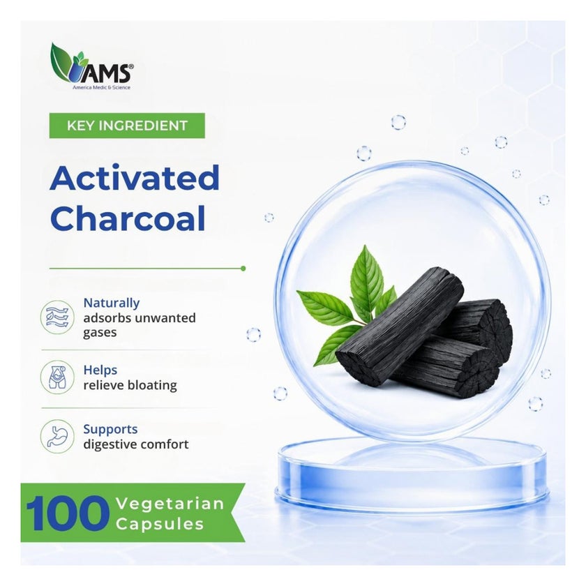 AMS Activated Charcoal Charconut 1680mg Capsules - 100 Capsules