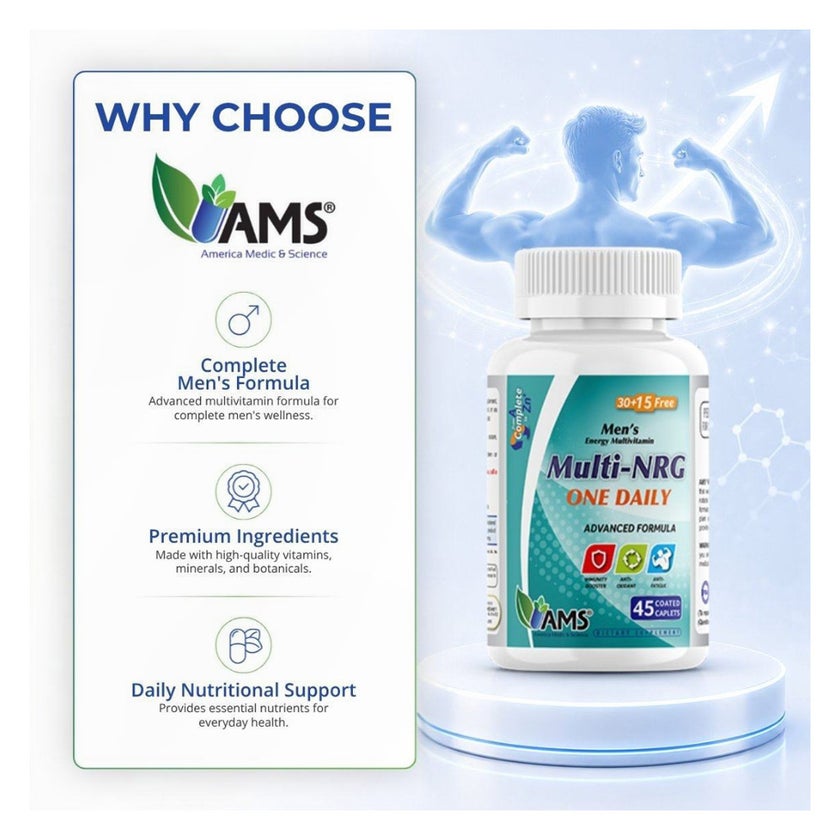 AMS One Daily Multi-NRG Men Caplets, Energy Multivitamins - 45 Caplets