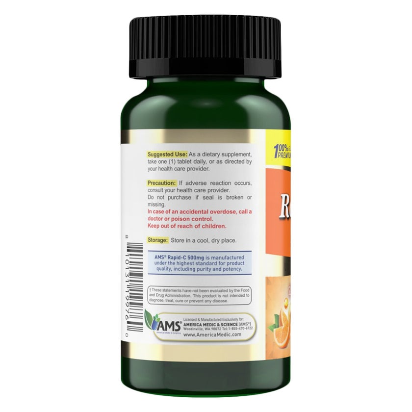 AMS Rapid-C 500mg Vitamin-C Tablets, Immunity & Energy - 100 Tablets